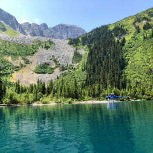Alpine lake rainbow trout fly fishing