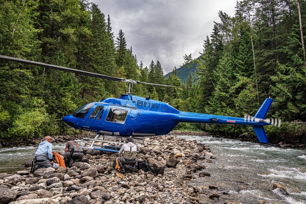 Heli fishing in British Columbia remote river at Crescent Spur Lodge